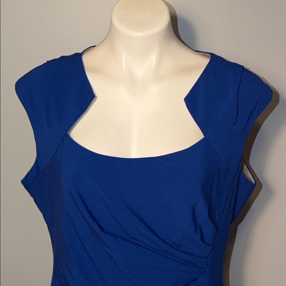 CALVIN KLEIN Ladies Cap Sleeve Ruched Sheath Dress. Royal Blue. Size 14. - Picture 3 of 10